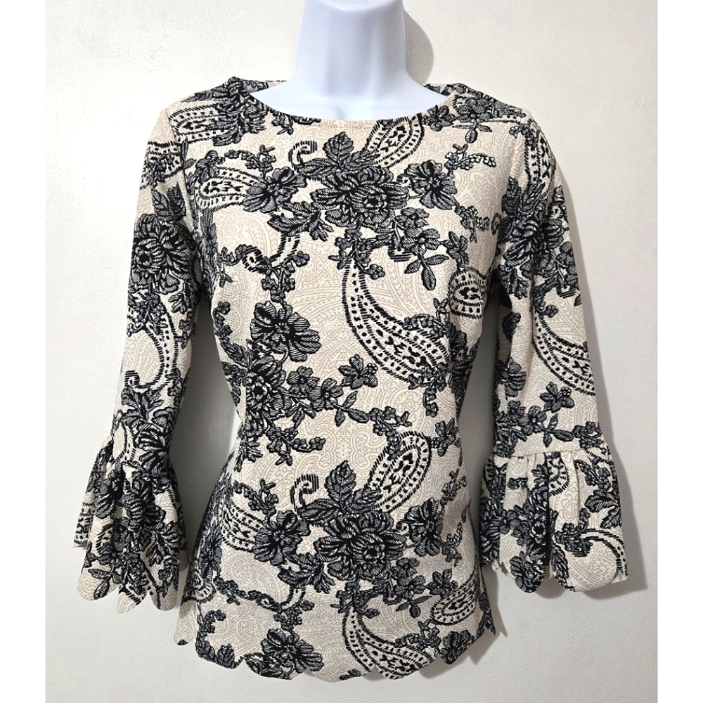 Roz & ALI Floral Black and Cream Women's Top Size XS